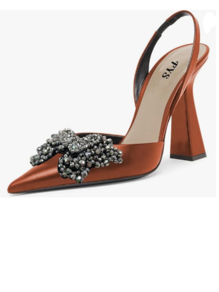 Fys Brown Slip On Pointed Toe Slingback D'orsay Pumps Butterfly Crystal Sandals